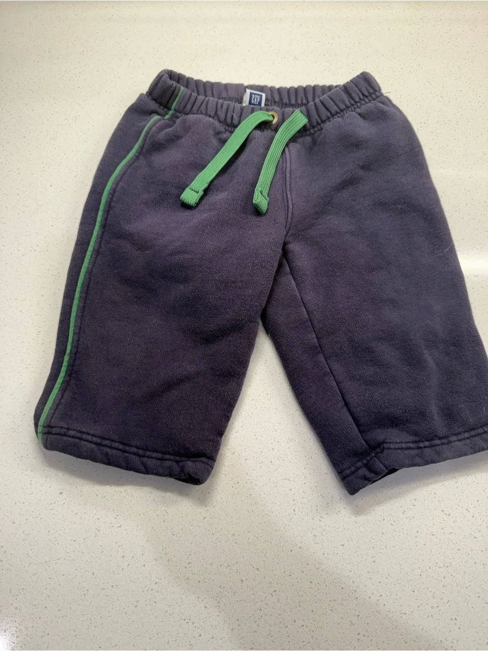 GAP Navy Fleece Shorts with Green Drawstring and Trim